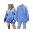 thumbnail image 4 of hirigin Women's Solid Color Pullover Tops, Long Sleeve Round Neck Drop Shoulder Sweatshirt, 4 of 5