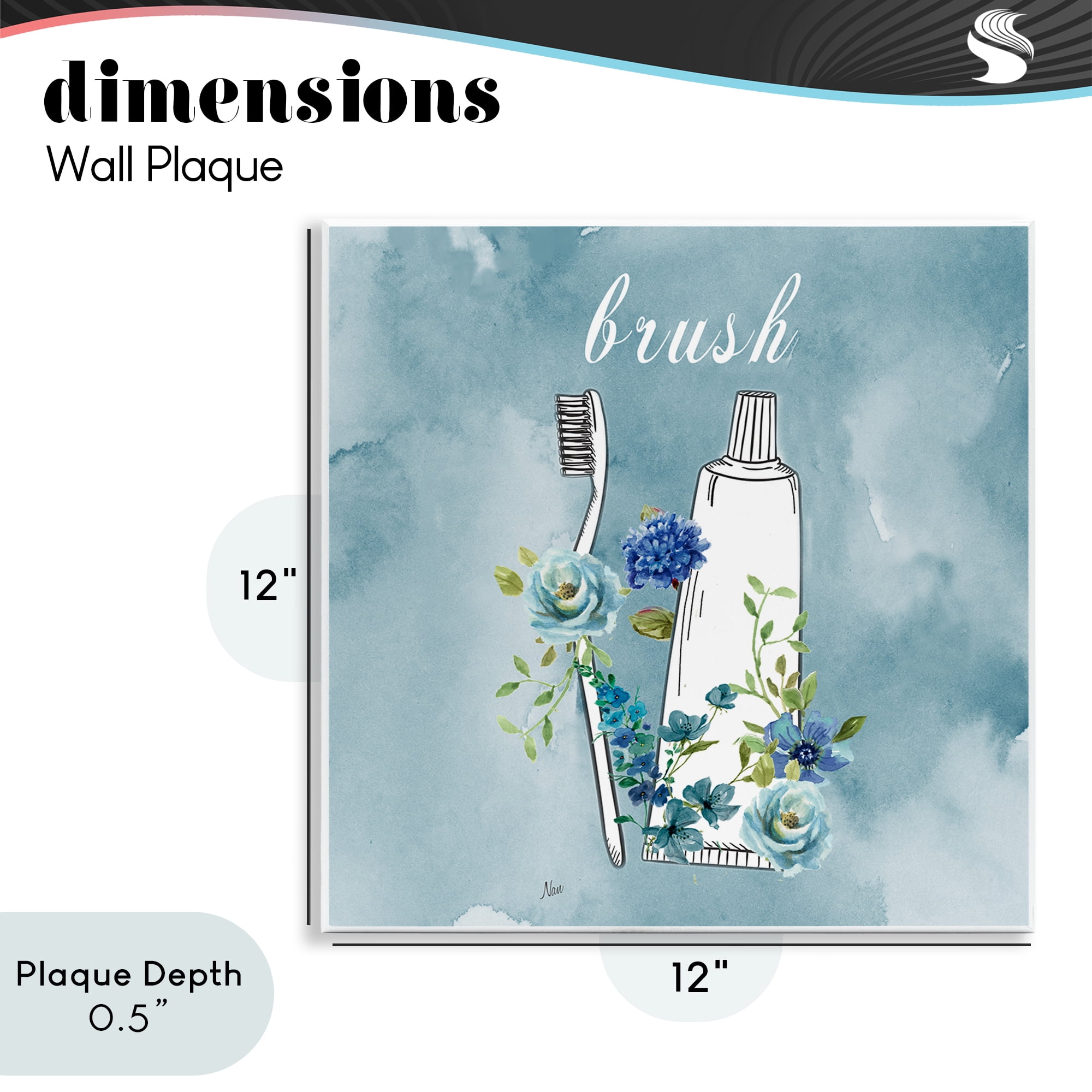 Stupell Industries Floral Bathroom Rules Brush Wall Plaque Art, design by Nan