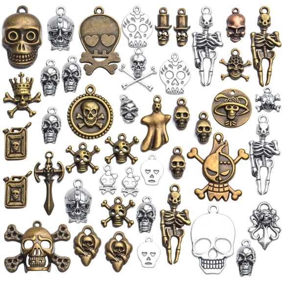 Skull Charms Accessory, 100g(About 30-50pcs) Multistyle Skull Head Charm Skeleton Bone Pendant Steampunk Halloween Charms Pendants for DIY Necklace Bracelet Jewelry Making Findings