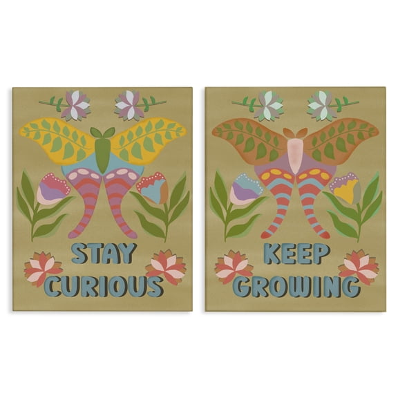 Stupell Industries Stay Curious & Keep Growing Quotes and Sayings Painting Wrapped Canvas Canvas Art Print Wall Art, 16 x 20, Set of 2