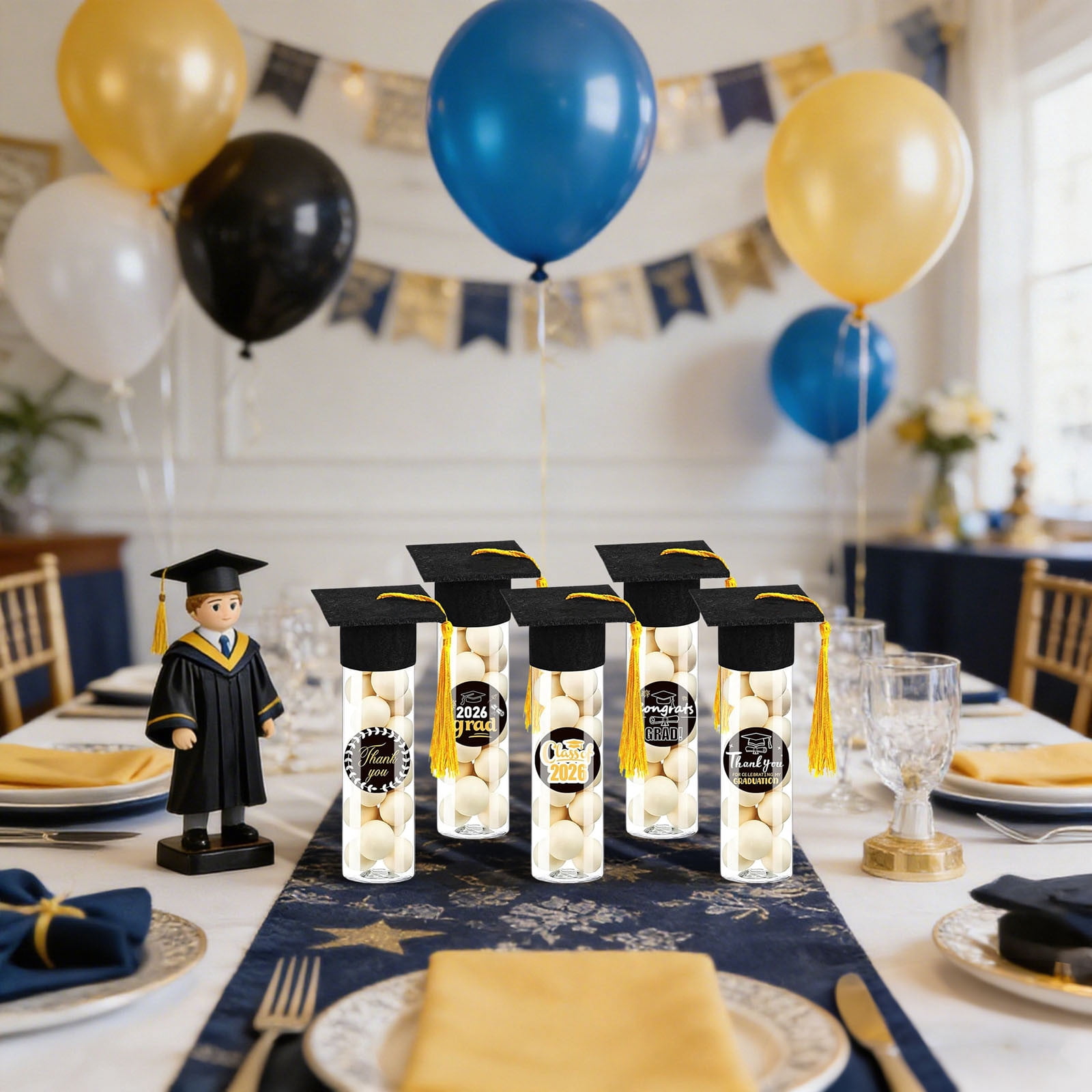 30 Sets 2026 Graduation Candy Tubes Graduation Party Candy Boxes Containers Grad Cap Jars with Tassels Stickers Clear Party Favors for Graduations Decorations(Yellow)