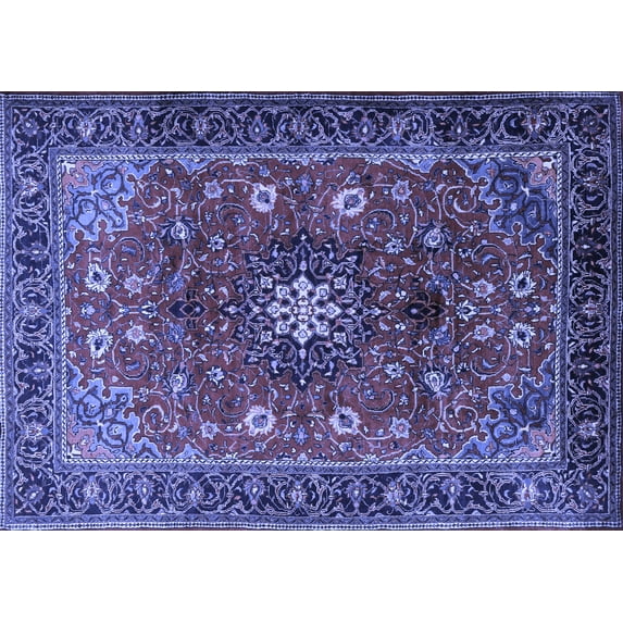Ahgly Company Machine Washable Indoor Rectangle Medallion Blue Traditional Area Rugs, 8' x 12'