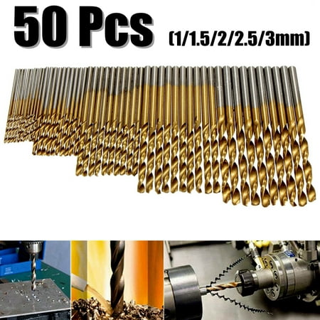 Mohoo 50Pcs Titanium Drill Bit Set - 1/1.5/2/2.5/3mm - HSS Shank High Speed Steel for Soft Metals, Plastics, Wood, Aluminum (Best Hss Pickup Set)