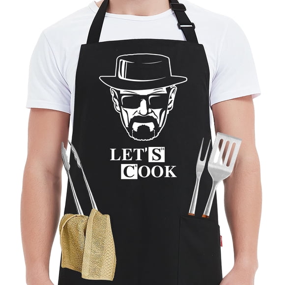 Delantal Kaidouma Let's Cook Funny negro con 2 bolsillos