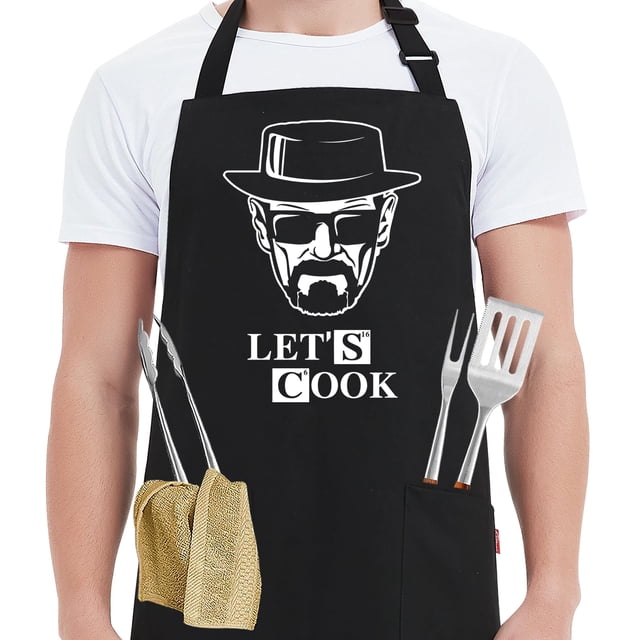 Delantal Kaidouma Let's Cook Funny negro con 2 bolsillos