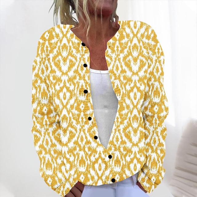 Cárdigan informal de punto estampado para mujer, con chaqueta abotonada y abrigo superior para mujer
