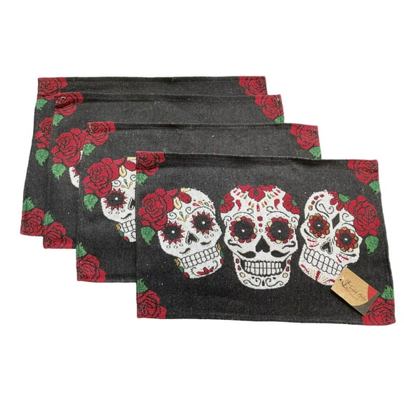 Twisted Anchor Trading Co Twisted Anchor Trading Co Skull Placemats - Set of 4 Halloween Placemats, Day of The Dead Placemats Set - Comes in an Organza Bag so You can give it as a Fun Gift!
