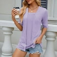 thumbnail image 5 of iHengLiXing Plus Size Womens Tops Dressy Casual Women's Fashion Casual Solid Color Short Sleeve-Neck Blouses Shirts Purple XL, 5 of 9