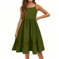 thumbnail image 5 of IYYVV Girl's Summer Sundress Spaghetti Strap Solid Cotton Line Midi Dress Casual Cami Dresses for 12-13 Years Dark Green, 5 of 5