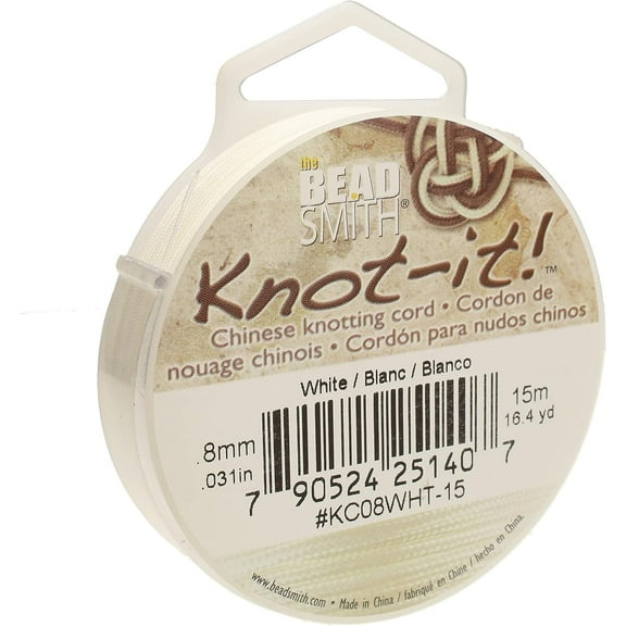 The Beadsmith Chinese Knotting Cord - White Color, 0.8 mm Diameter, 15-Meter Spool