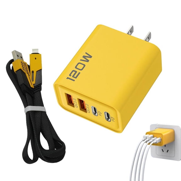 120W Multi Port Fast Charger, 6-in-1 USB Charging Head, Compatible with Multiple Devices, Compact & Portable Charging for Phones & Tablets