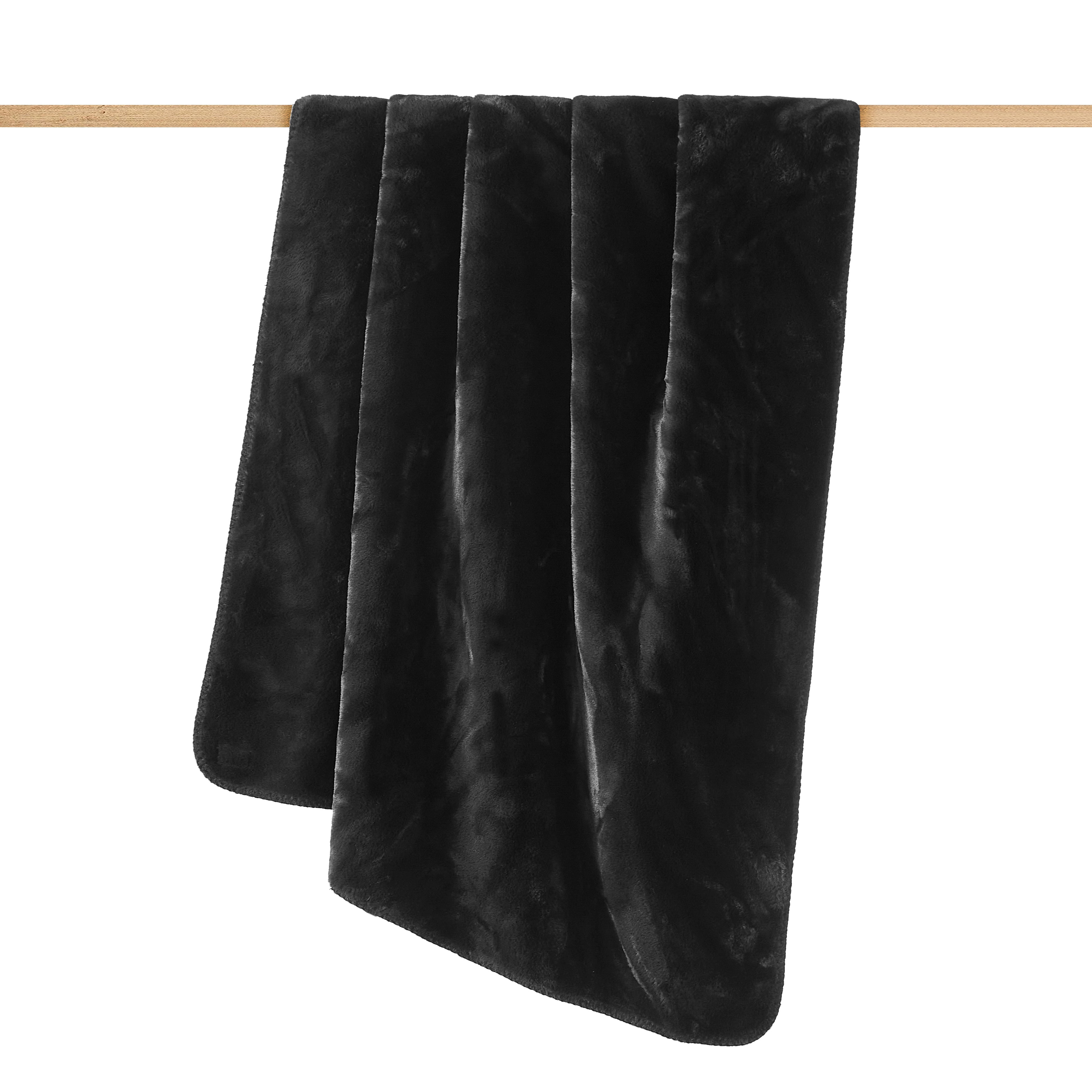 Cozy Haven Luxury Reversible Faux Fur to Plush Oversized Couch Throw Blanket, Black, 50 x 72 in