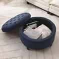 thumbnail image 2 of 30-Inch Round Storage Ottoman, Modern Button Circle Storage Coffee Table with Removable Lid Top,Upholstered Large Footrest Stool for Bedroom,Living Room,Blue, 2 of 16