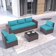 thumbnail image 6 of Kullavik 6 Pieces Patio Furniture Sets All Weather Outdoor Sectional Sofa Manual Weaving Wicker Rattan Patio Conversation Set with Cushion and Glass Table (Blue), 6 of 8