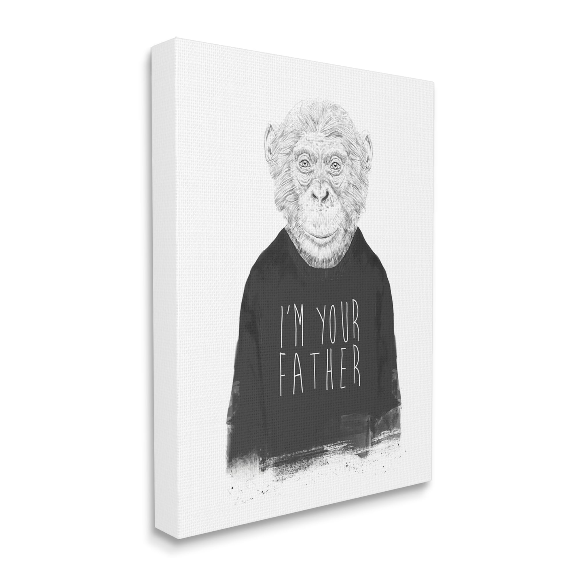 Stupell Industries Monochrome I'm Your Father Monkey Wearing Shirt Text Canvas Wall Art, 30 x 40, Design by Balazs Solti