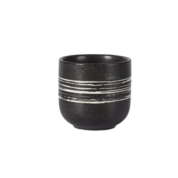 Taza de cerámica con rayas for café, leche y sushi, estilo retro, color negro
