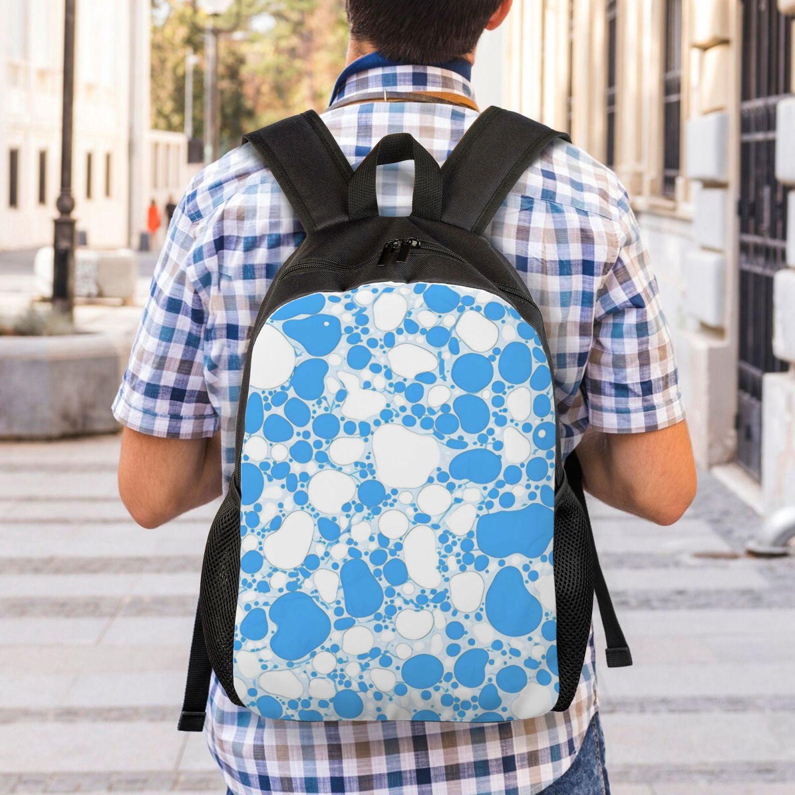 Single Side Full Backpack 16.1×11.8×4.5in Large Capacity Breathable Shoulder Belt Leisure Simple And Strong Bearing Capacity Milk Cow Skin Print Style Powderblue_4