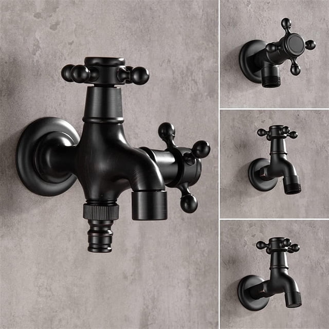Grifo para exterior moderno de bronce negro, grifo de agua fría y caliente para exteriores, grifo de pared para jardín, grifo para baño, lavadora, fregona (color: Jy04B)