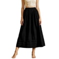 thumbnail image 2 of qelini Linen Max Skirt for Women Long Skirt Pocket Elastic High Waist A-line Skirt Solid Color Beach Casual Skirt, 2 of 6