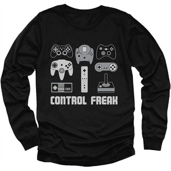 Tstars Boys Unisex Video Game Gift for Gamer Shirt Video Game Control Freak Cool Funny Humor Nerdy Geek Gaming Birthday Gift for Son Youth Kids Long Sleeve T Shirt