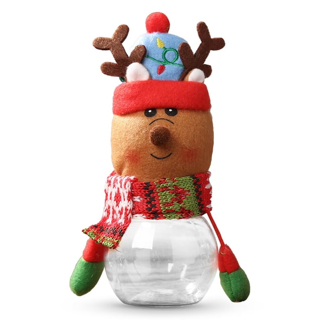 Naiovety Tarro de dulces de Navidad Santa Claus Elk botella de almacenamiento tapa transparente galleta Navidad caja de adorno desmontable Kits de decoración para fiestas Alce