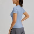 thumbnail image 4 of Crew Neck Yoga Tops for Women Short Sleeve Slimming Athletic T-Shirt High Stretch Running Pilates Jogging Workout Activewear Tops Summer Lightwieght Outfits Light Blue XXXL, 4 of 6