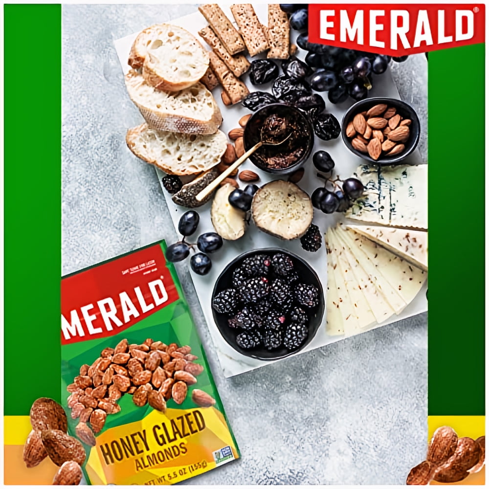 Emerald Honey Glazed Almonds Stand up Resealable Bag 5.5 Ounce (Pack of 5)