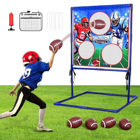 DAZLUTE Football Toss Target Games with 4 Inflatable Footballs - Indoor Outdoor Backyard Throwing Sport Toy for Kids, Football Passing Targets Party Game