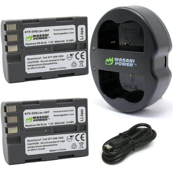 Wasabi Power Batterie (Lot de 2) et Chargeur USB Double pour Nikon EN-EL3e et Nikon D50 D70 D70s D80 D90 D100 D200 D300 D300S D700