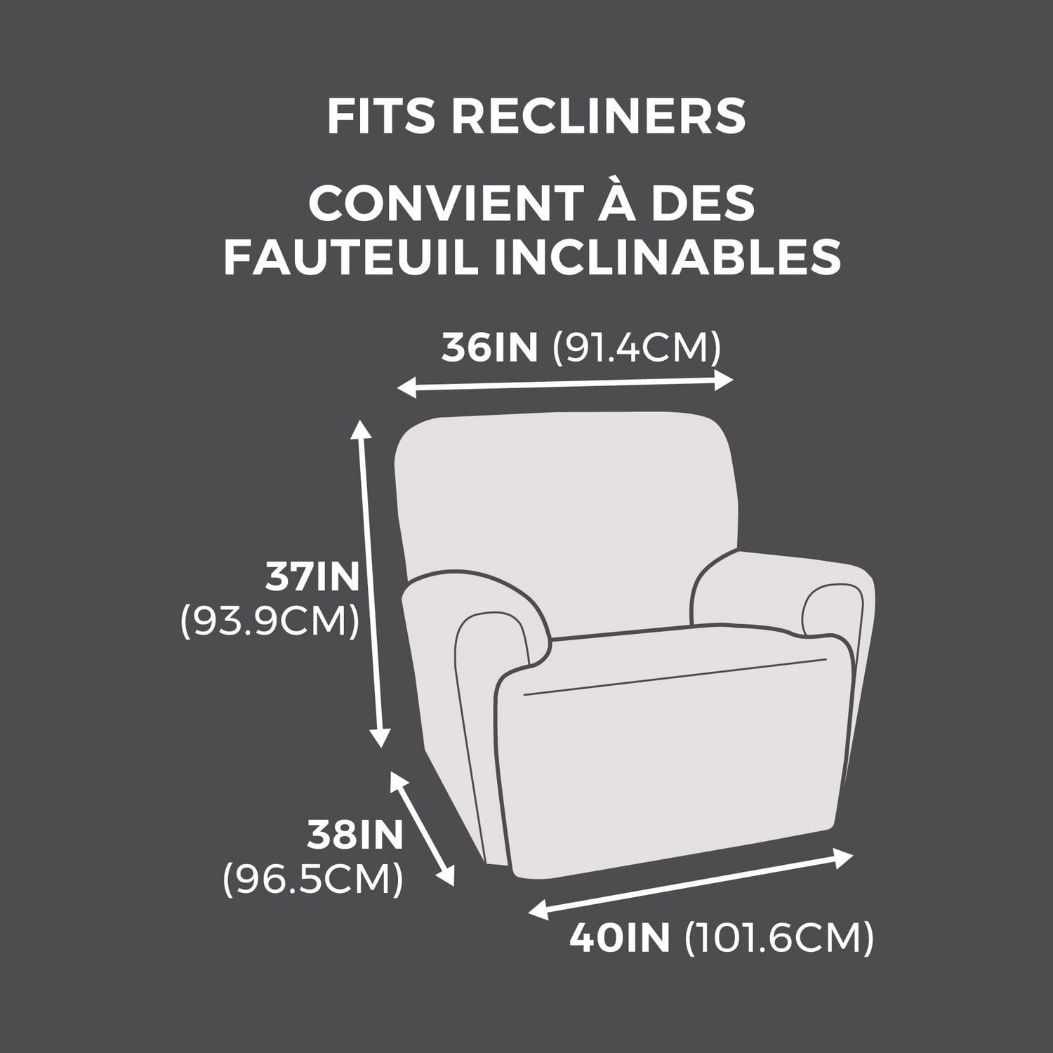 Housse de fauteuil inclinable extensible douce Soft Touch SmartFit, lavable à la machine charbon