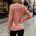thumbnail image 5 of Ke1Clo Cold Shoulder Tops for Women Long Sleeve Round Neck Slim Fit Casual Sweater Fall Winter Fashion Solid Soft Comfy Pullover Pink XXL, 5 of 5
