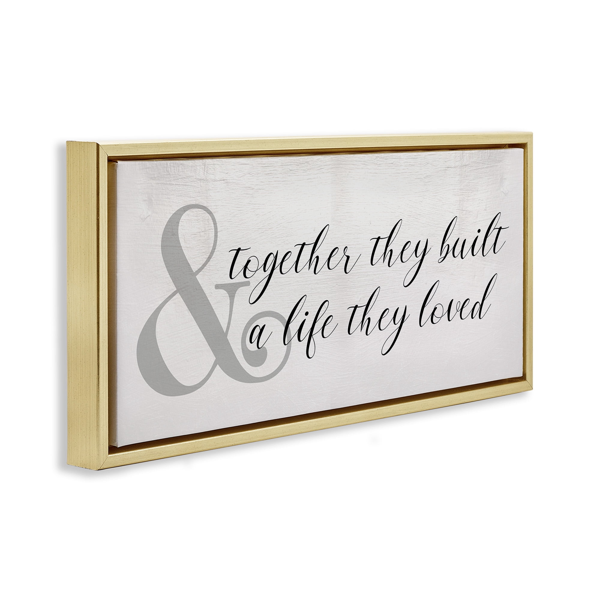 Stupell Industries Rustic Romance with Ampersand Typography Painting Gold Floater Framed Canvas Art Print Wall Art, 31 x 14