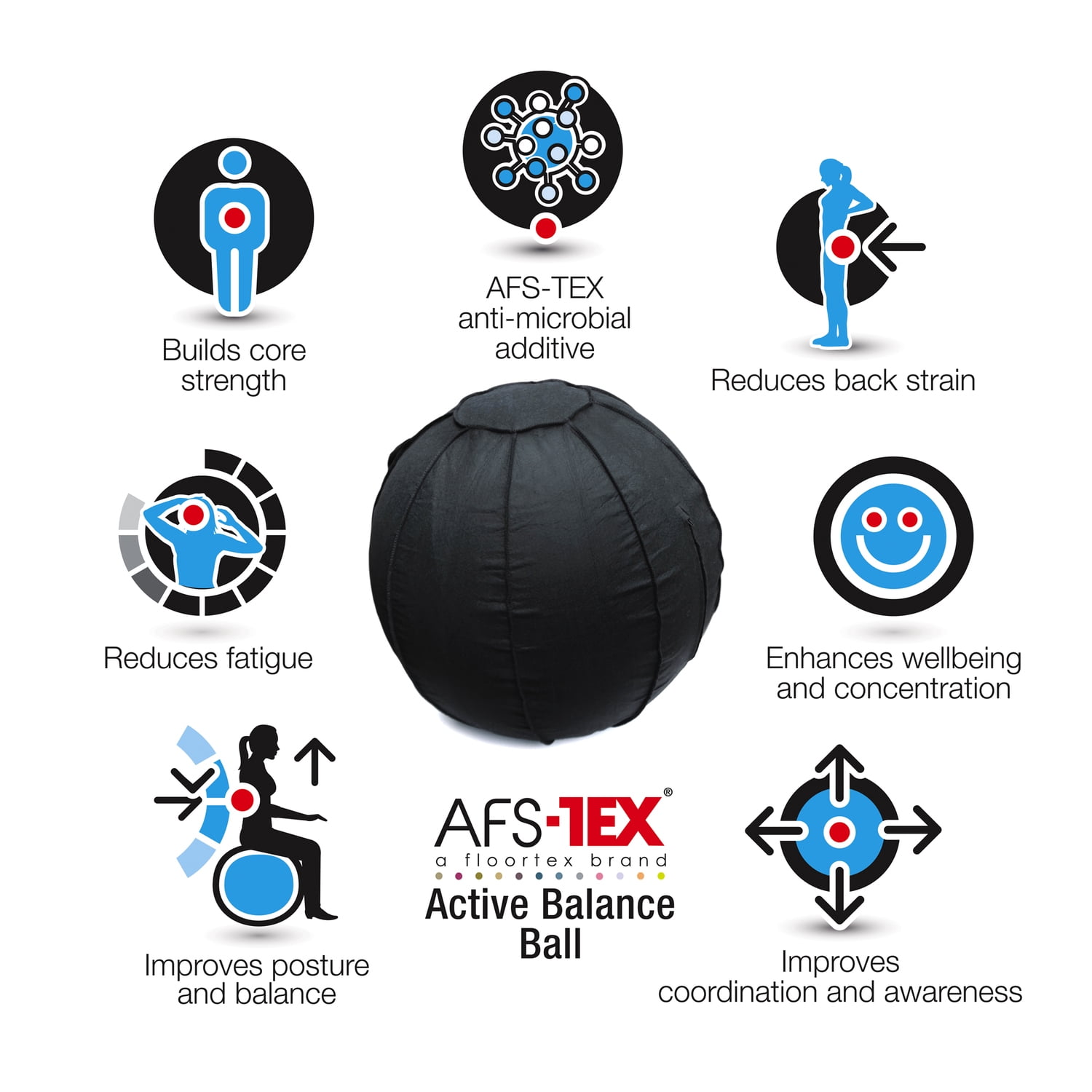 Yoga Ball 30" - Black Balance Ball w/ Cotton Cover & Leather Handle - Core Strength & Posture Improvement - 660lb Capacity