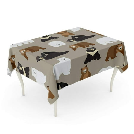 

SIDONKU Action Brown Bear Polar and Black on Pattern Tablecloth Table Desk Cover Home Party Decor 60x120 inch