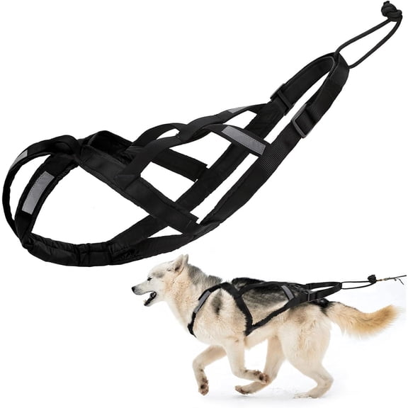 Adjustable Dog Sled Pulling Harness, Reflective Heavy Duty Harness for Large Dogs, Waterproof Sled Harness for Bikejoring, Skijoring & Exercise, Black (XL)