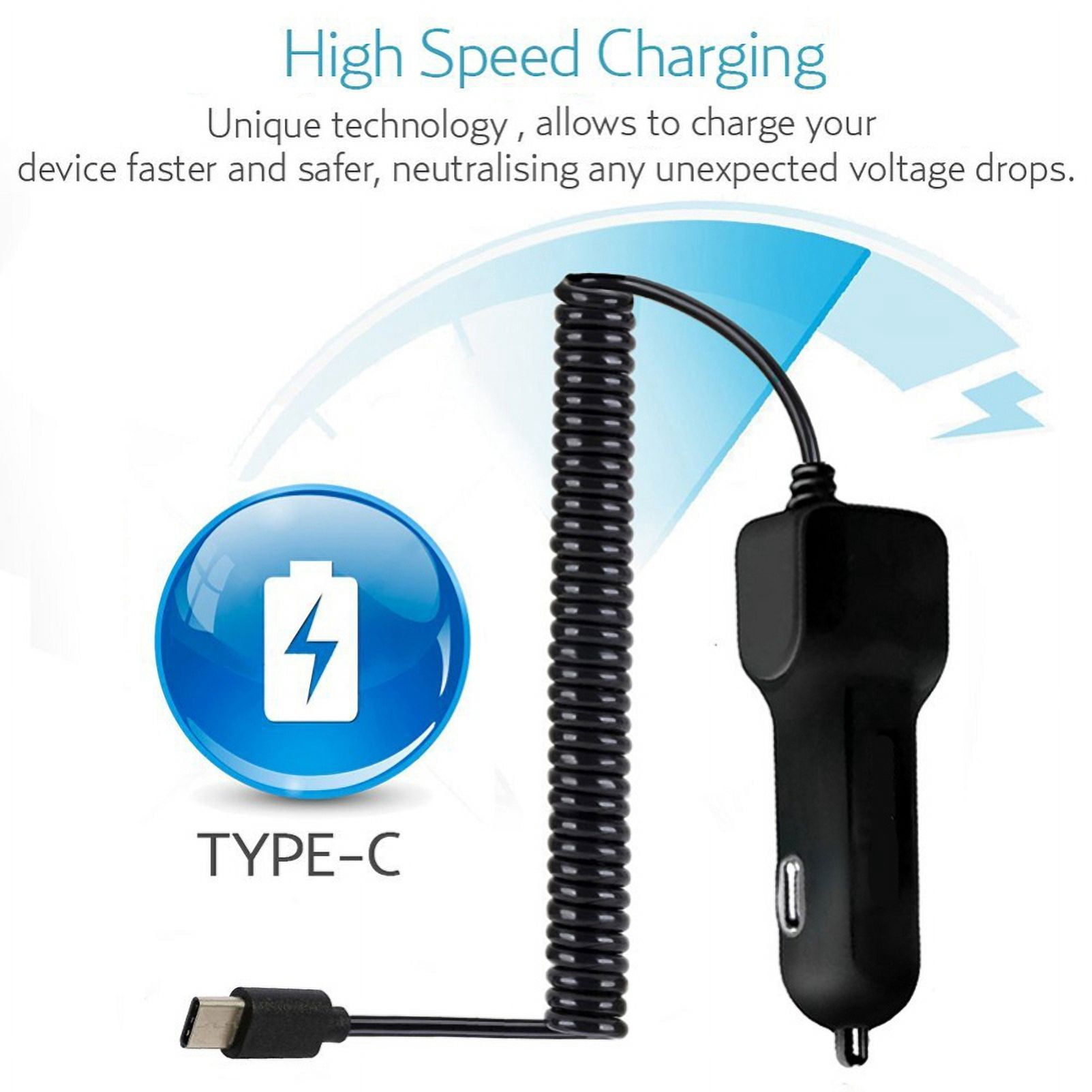 Type-C 3.1A Charger w Dash Non-Slip Car Mount M1P for Nokia 7.1, 8, 3.1 Plus - OnePlus 5T, 6, 6T, 7 Pro - Razer Phone 2 - RED Hydrogen One - Samsung Galaxy S9 Plus, S8+ S8, active S10e S10