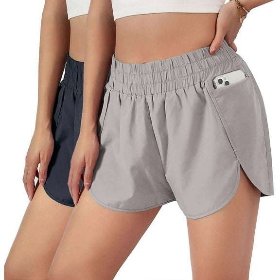 Gustave Women's Athletic Running Shorts with Zip Pockets Workout Sport Layer Active Shorts Elastic Quick-Dry Shorts Pants (L,Gray)