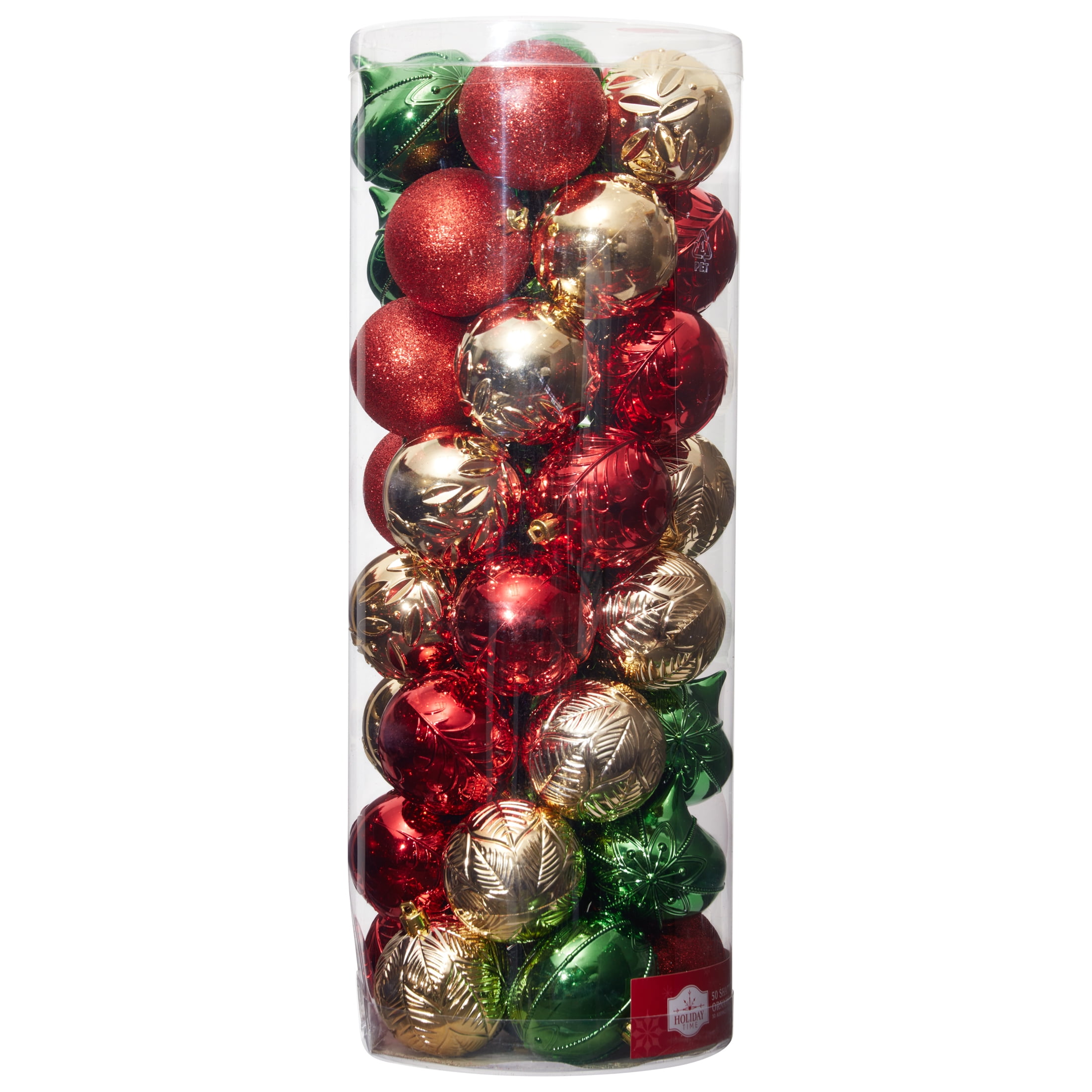 Red, Green and Gold Shatterproof Christmas Ball Ornaments, 50 Count, by Holiday Time