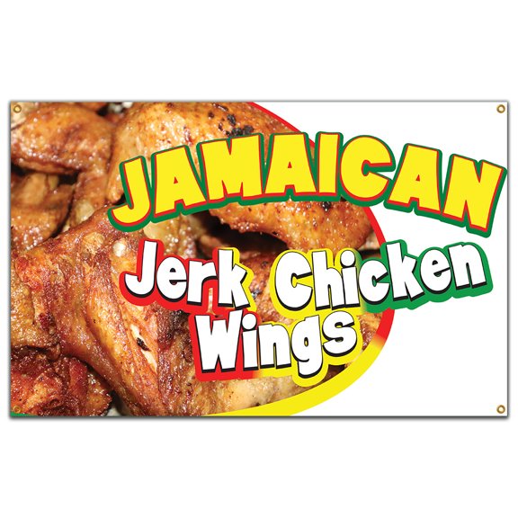 Jamaican Jerk Chicken Wings 60" Banner Concession Stand Food Truck Single Sided