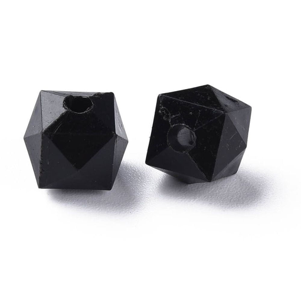 Opaque Acrylic Beads Faceted Square Black 10x10x9mm Hole: 2mm 1068pcs/500g