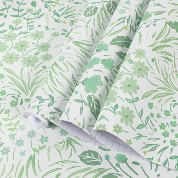 Abyssaly Green Floral Peel and Stick Wallpaper, 17.3" x 118.1" Self-Adhesive Wallpaper Textured Contact Paper for Home Wall Covering and Furniture Refresh