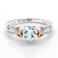 thumbnail image 3 of Gem Stone King 925 Sterling Silver and 10K Rose Gold Aquamarine and Accent Diamond Ring for Women (0.68 Cttw, Heart Shape 6MM, Gemstone Birthstone, Available in Size 5, 6, 7, 8, 9), 3 of 5