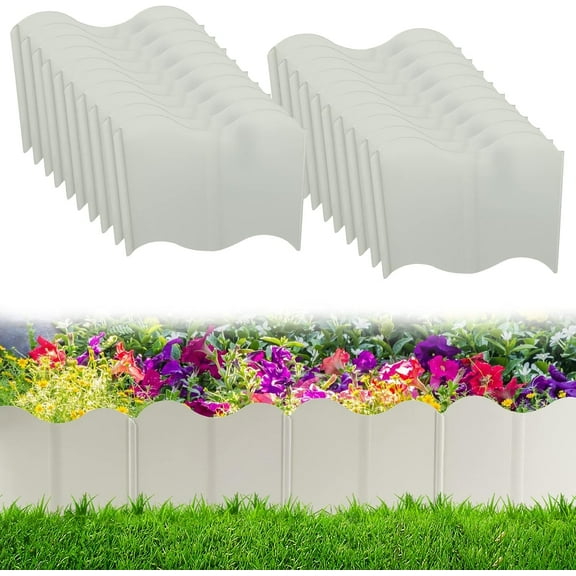 Plastic Garden Fence Edging, 40-Pack White Interlocking Landscaping Edging, Creates a Clean Look & Low Maintenance, Flexible Lawn Edging for Outdoor Patio Pathway, Perfect for