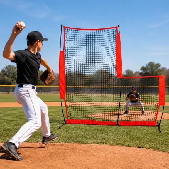 Baseball L Screen, 7X7 Ft Safety Screen for Batting Cage, Portable Pitching Net with Carry Bag and Ground Stakes