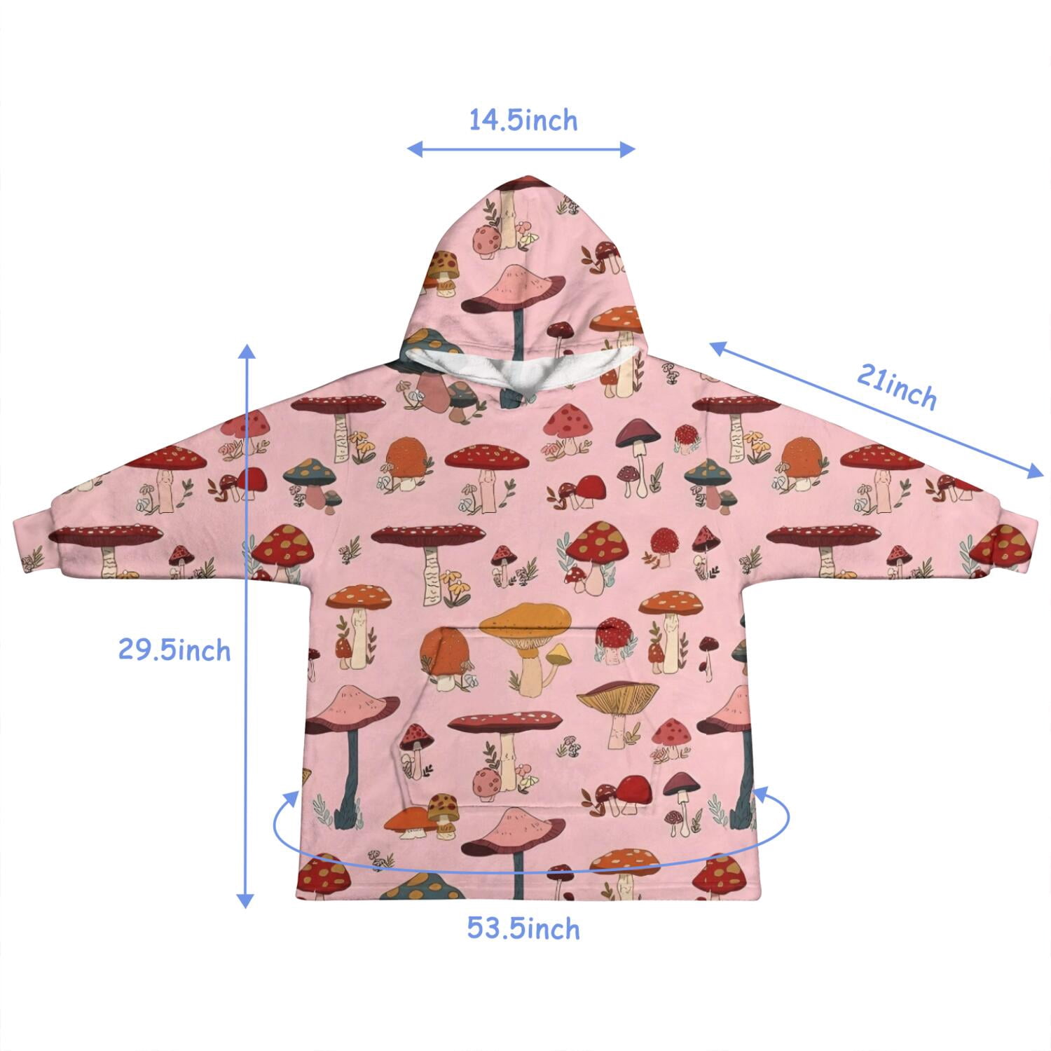 Colorful Mushroom Floral Pink Pattern Blanket Hoodies for Kids 6-13YR Oversize Wearable Blanket Hoodies for Boys Girls Teens