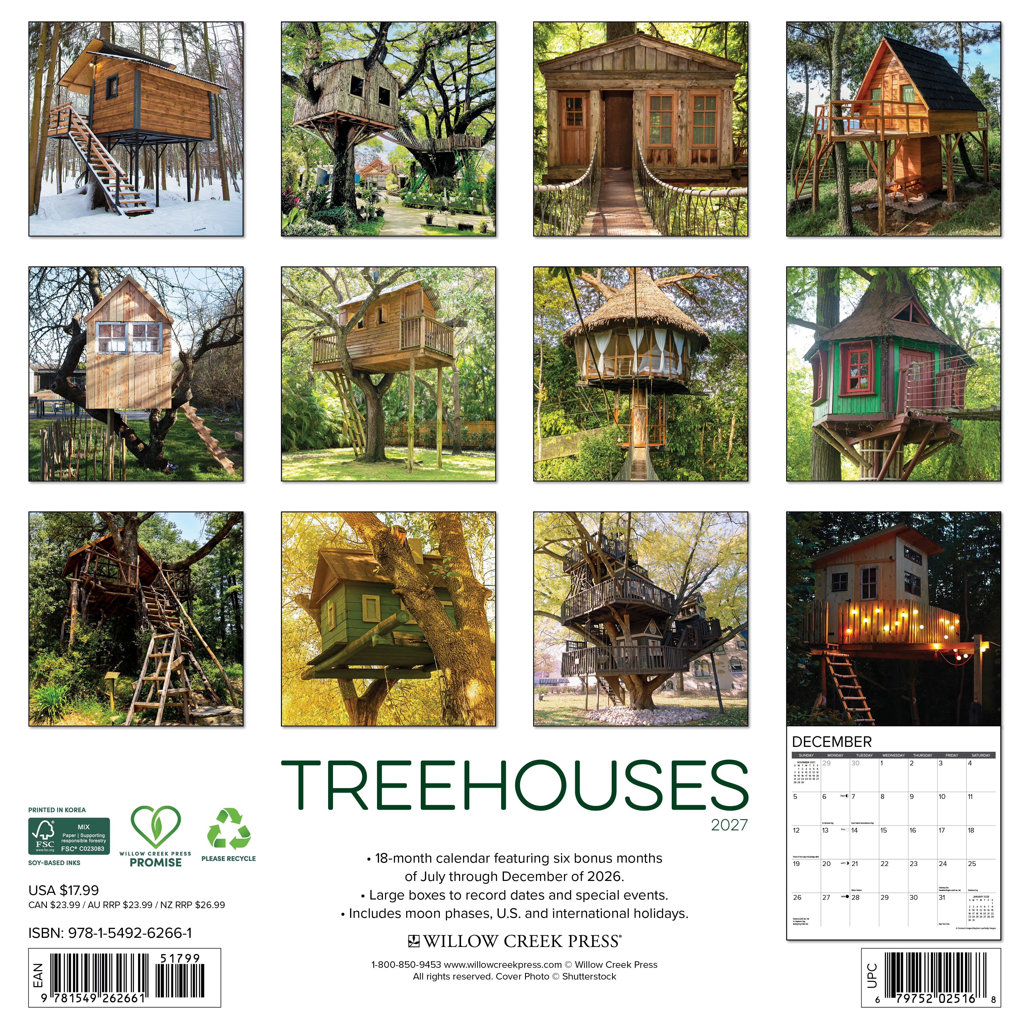 Willow Creek Press, Treehouses 2027 Wall Calendar