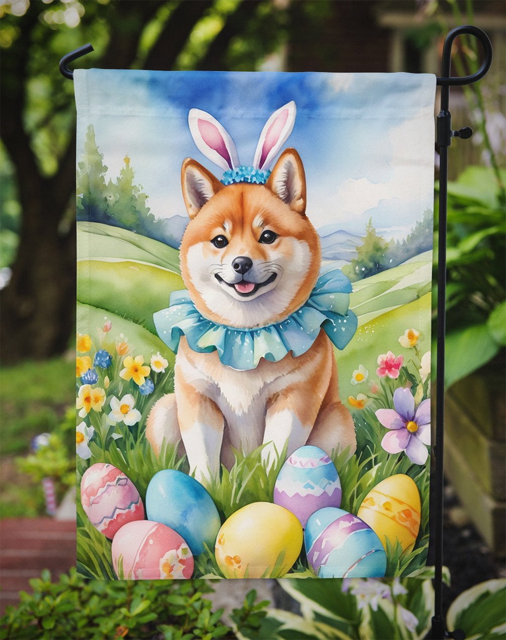 Shiba Inu Easter Egg Hunt Garden Flag 11.25 in x 15.5 in