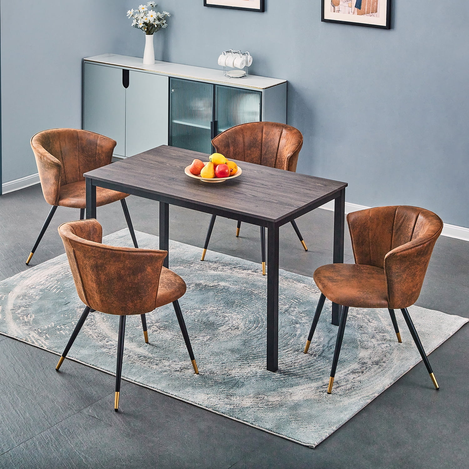 Homy Casa Dining Chairs Set of 2, Upholstered Kitchen and Living Room Side Chairs, Brown