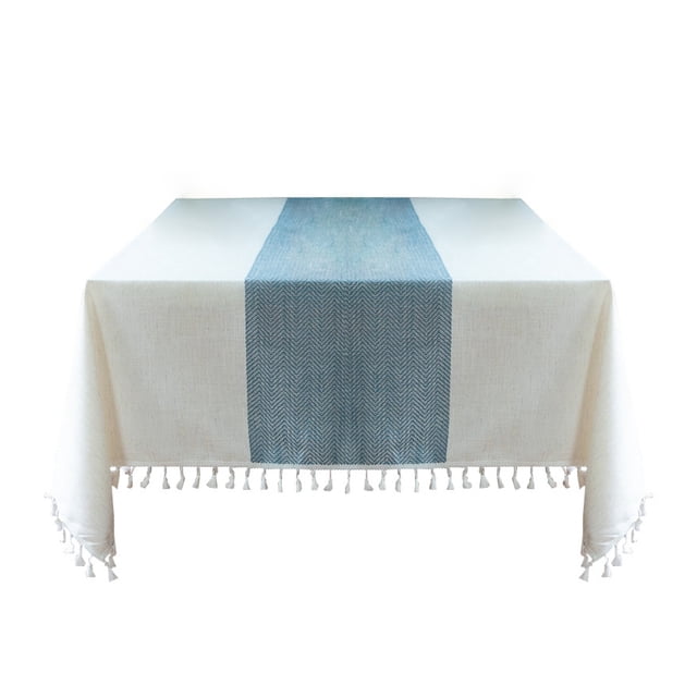 Inteprter 1 Uds. Mantel para de comedor mantel rectangular de lino y algodón mantel bordado de estilo rústico borde con flecos decoración de Decoración del hogar cielo azul 140x140cm Inteprter HA007857-01