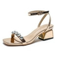 thumbnail image 3 of Sandalias Mujeres Heeled Tisos de tiras de diamantes de diablo sin deslizamiento para el verano (36) Oro, 3 of 9